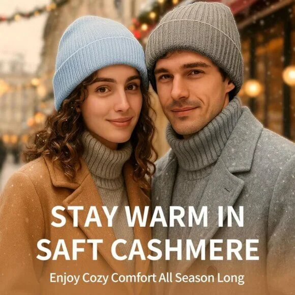 ⚡Women Grey 100% Pure Mongolian Cashmere Knit Hat Ultra Soft Winter Beanie - Picture 5 of 8